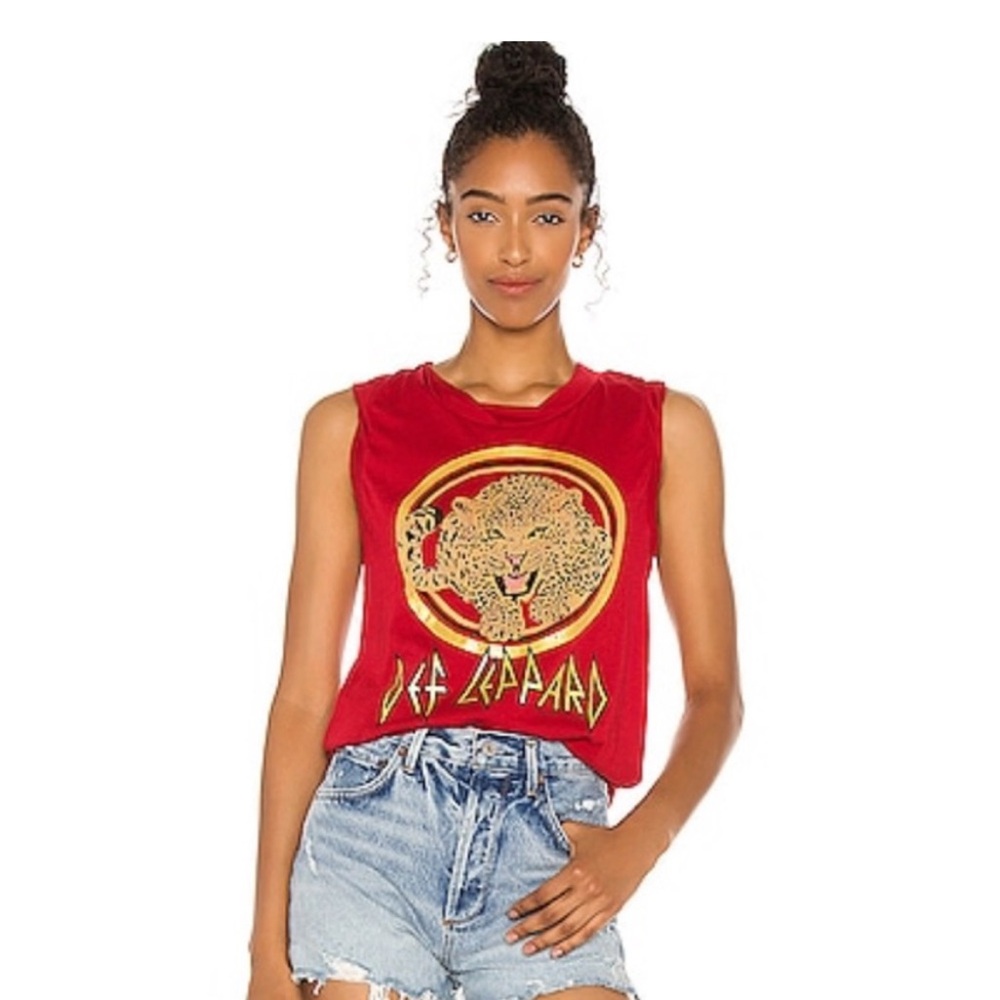 NWOT Chaser Gauzy Cotton Rolled Seamed Back Def Leppard Graphic Tank - Large $65